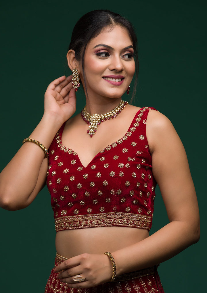 Maroon Zariwork Velvet Lehenga-koskii