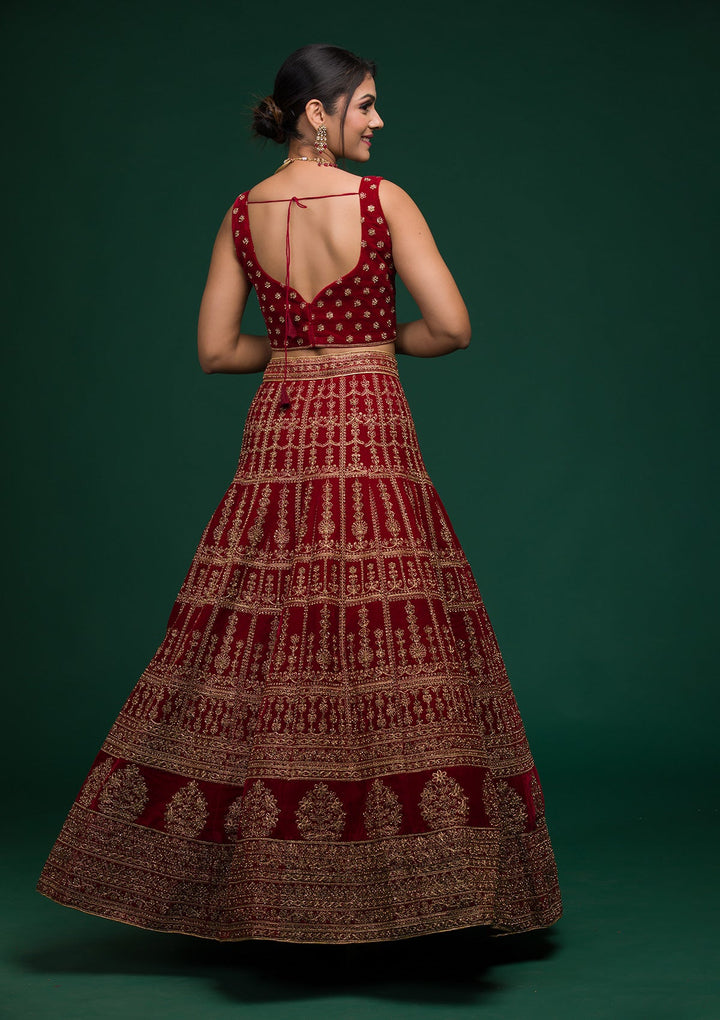 Maroon Zariwork Velvet Lehenga-koskii