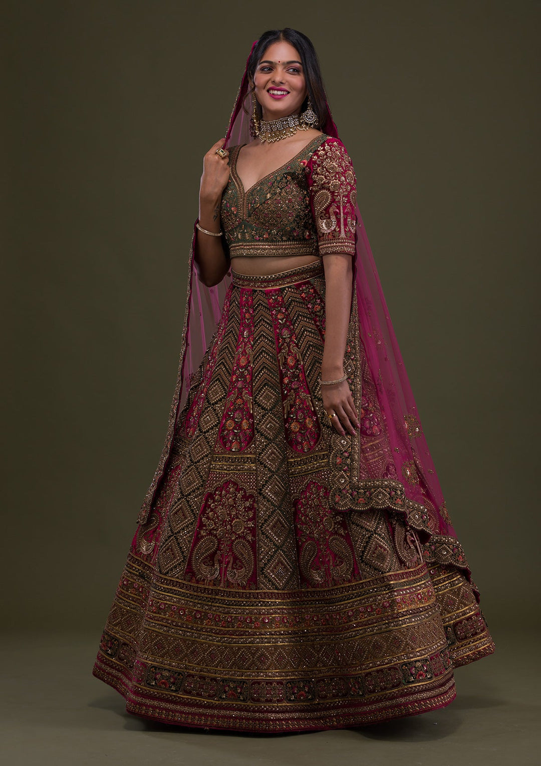 Maroon Zariwork Velvet Semi-Stitched Lehenga-Koskii