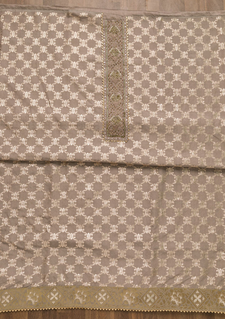 Mauve Cutdana Semi Crepe Unstitched Salwar Suit-Koskii