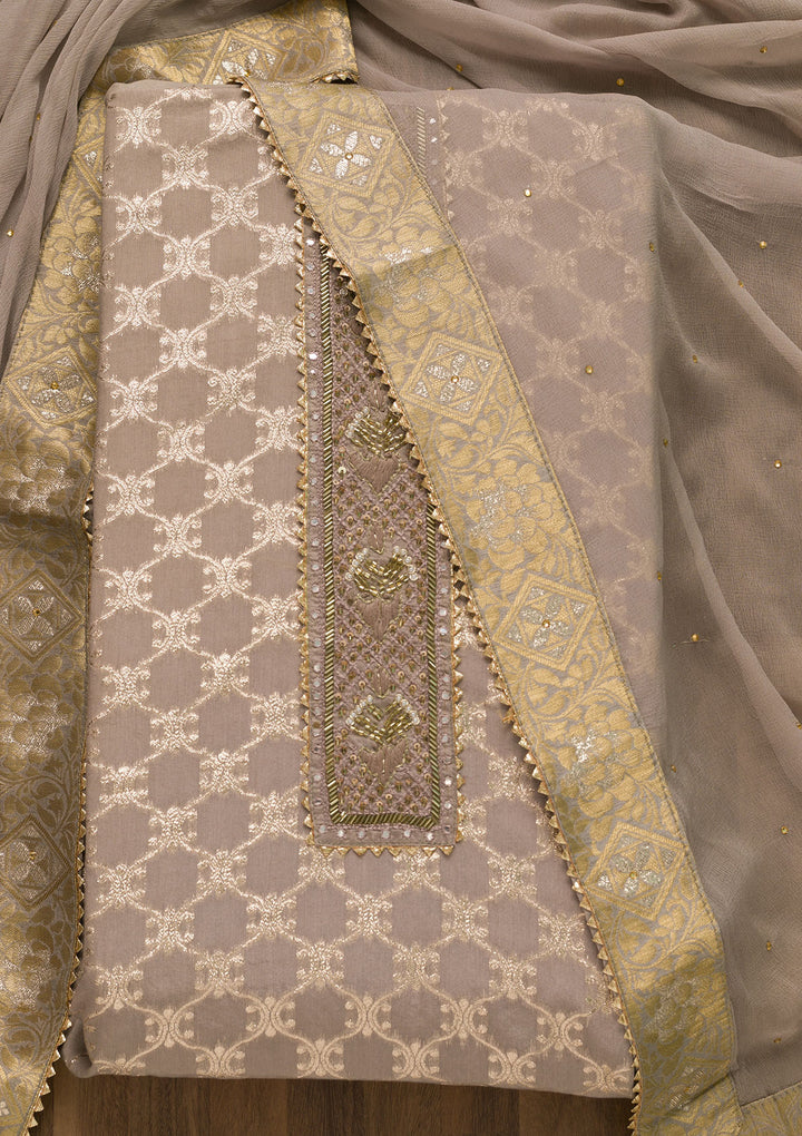 Mauve Cutdana Semi Crepe Unstitched Salwar Suit-Koskii