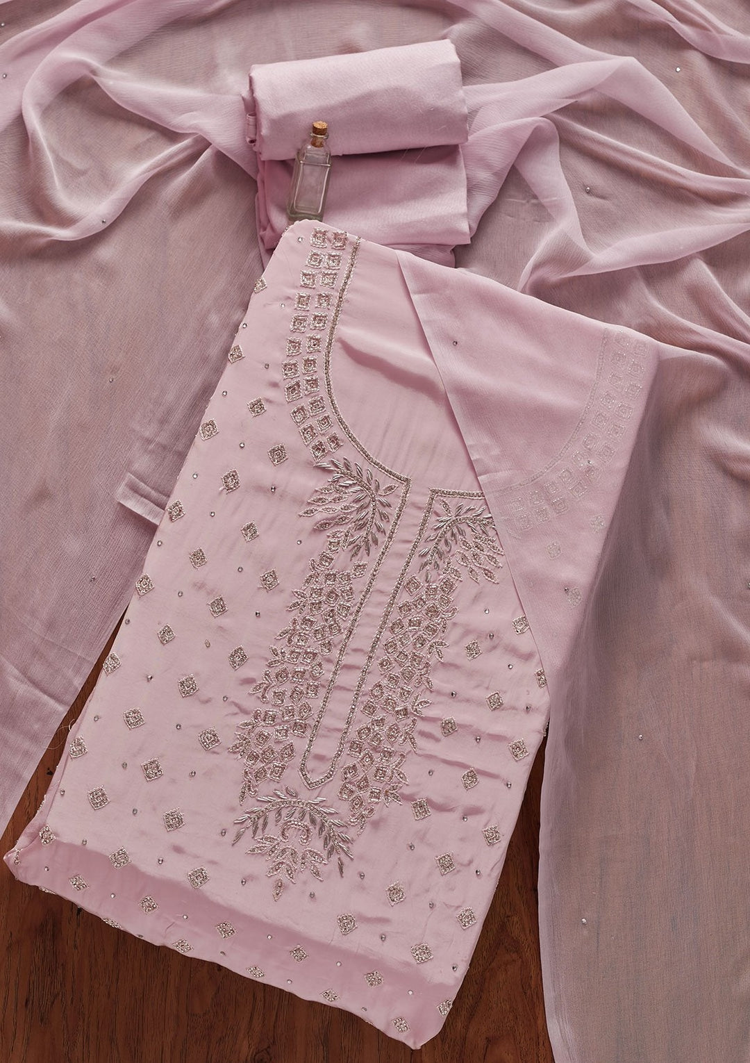 Mauve Cutdana Semi Crepe Designer Unstitched Salwar Suit - koskii