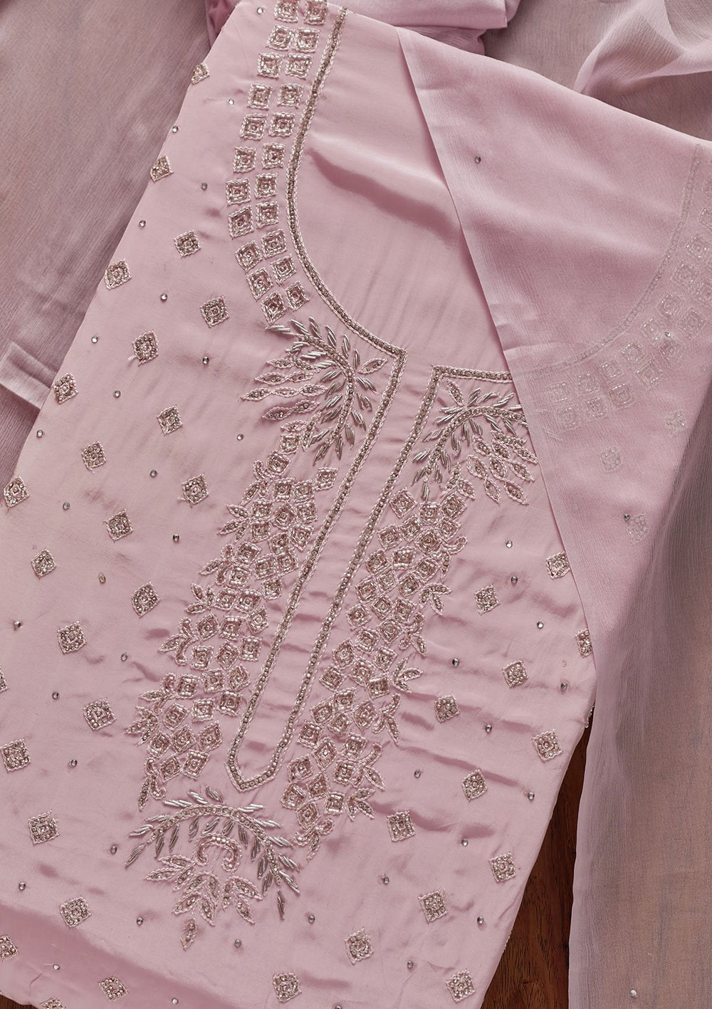 Mauve Cutdana Semi Crepe Designer Unstitched Salwar Suit - koskii