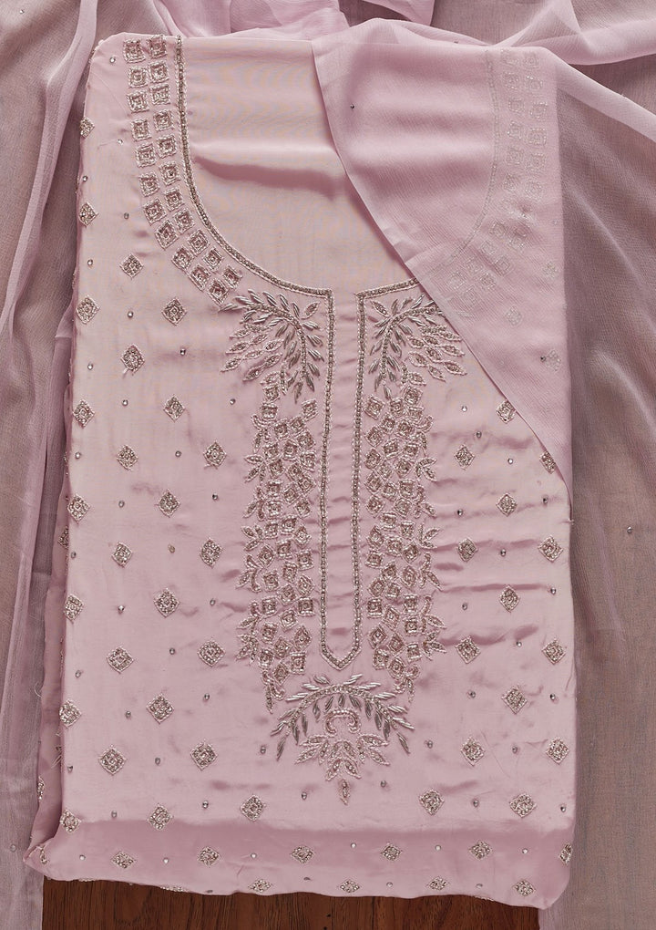 Mauve Cutdana Semi Crepe Designer Unstitched Salwar Suit - koskii