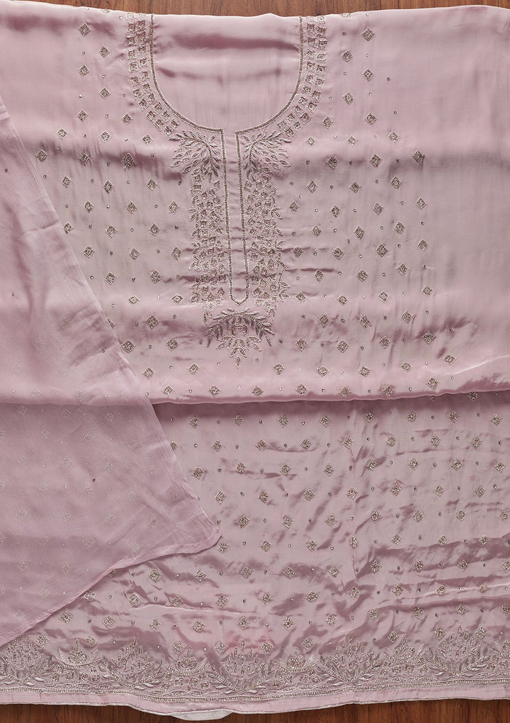 Mauve Cutdana Semi Crepe Designer Unstitched Salwar Suit - koskii