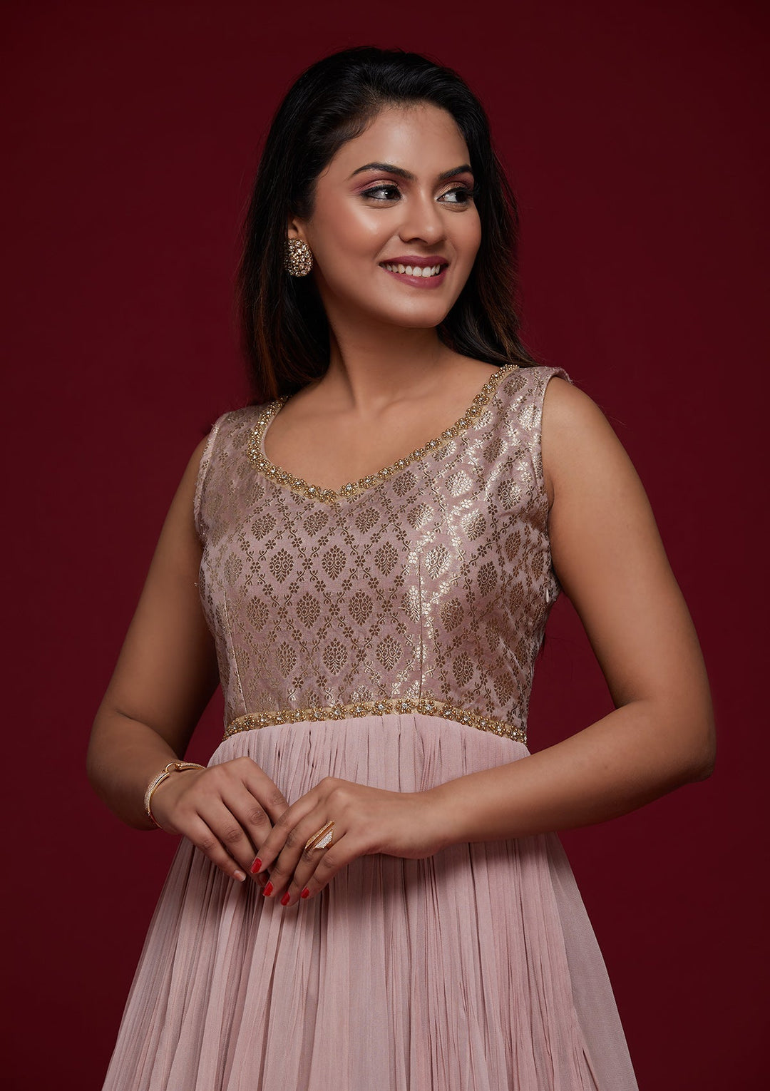 Mauve Pearlwork Georgette Designer Salwar Suit - Koskii