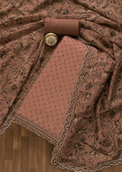 Mauve Pearlwork Organza Unstitched Salwar Kameez-Koskii