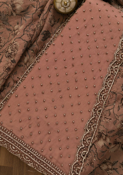 Mauve Pearlwork Organza Unstitched Salwar Kameez-Koskii