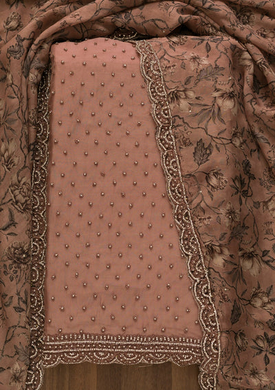 Mauve Pearlwork Organza Unstitched Salwar Kameez-Koskii