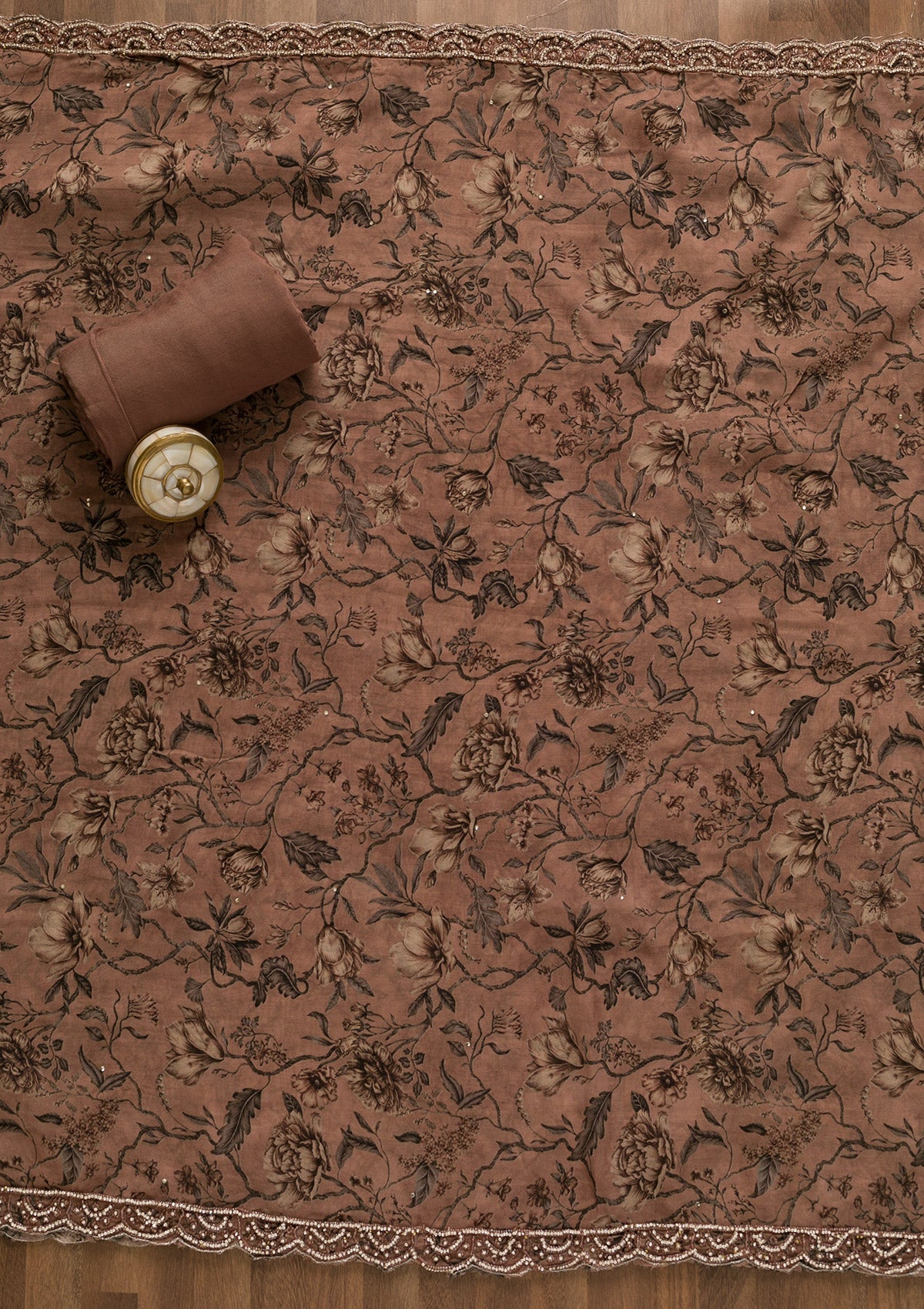 Mauve Pearlwork Organza Unstitched Salwar Kameez-Koskii