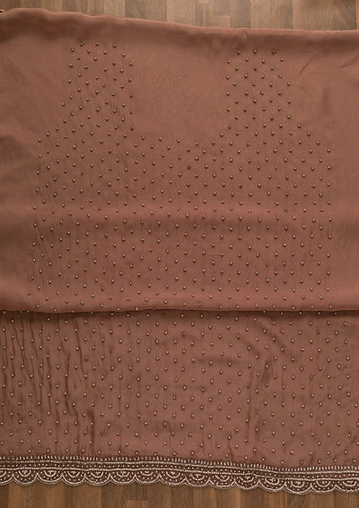 Mauve Pearlwork Organza Unstitched Salwar Kameez-Koskii