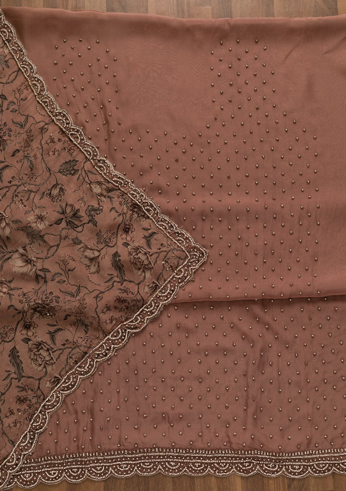 Mauve Pearlwork Organza Unstitched Salwar Kameez-Koskii