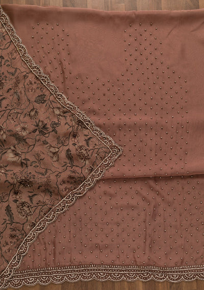 Mauve Pearlwork Organza Unstitched Salwar Kameez-Koskii