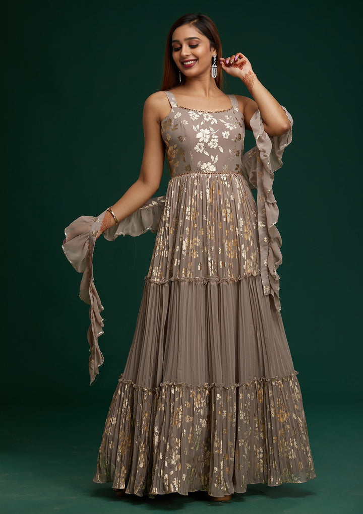 Mauve Print Georgette Designer Anarkali Suit- Koskii