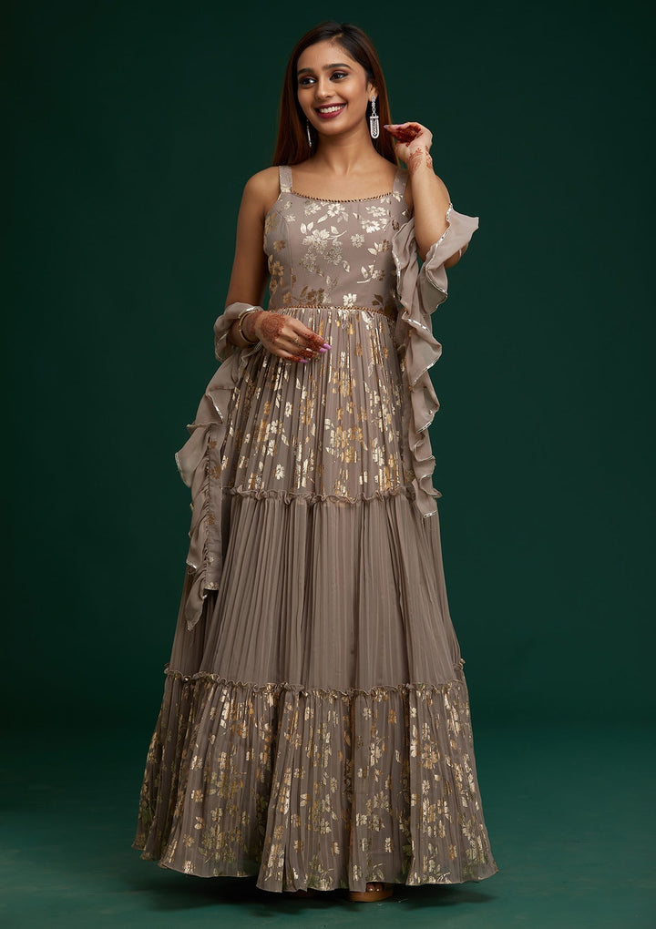 Mauve Print Georgette Designer Anarkali Suit - Koskii