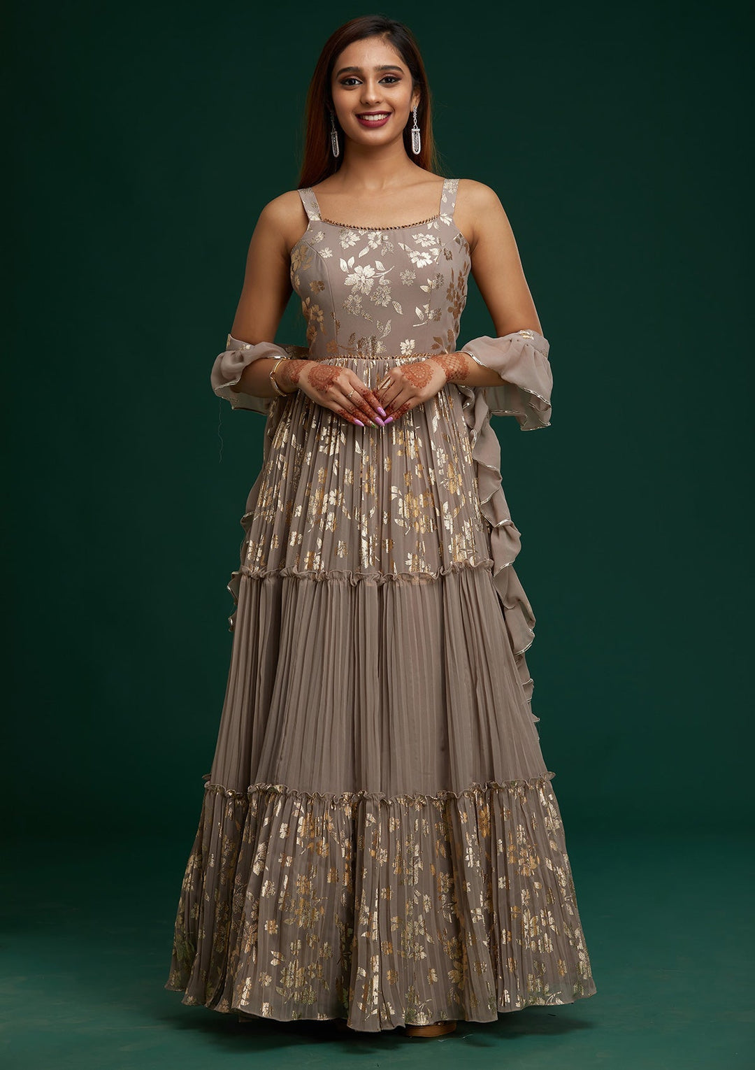 Mauve Print Georgette Designer Anarkali Suit - Koskii