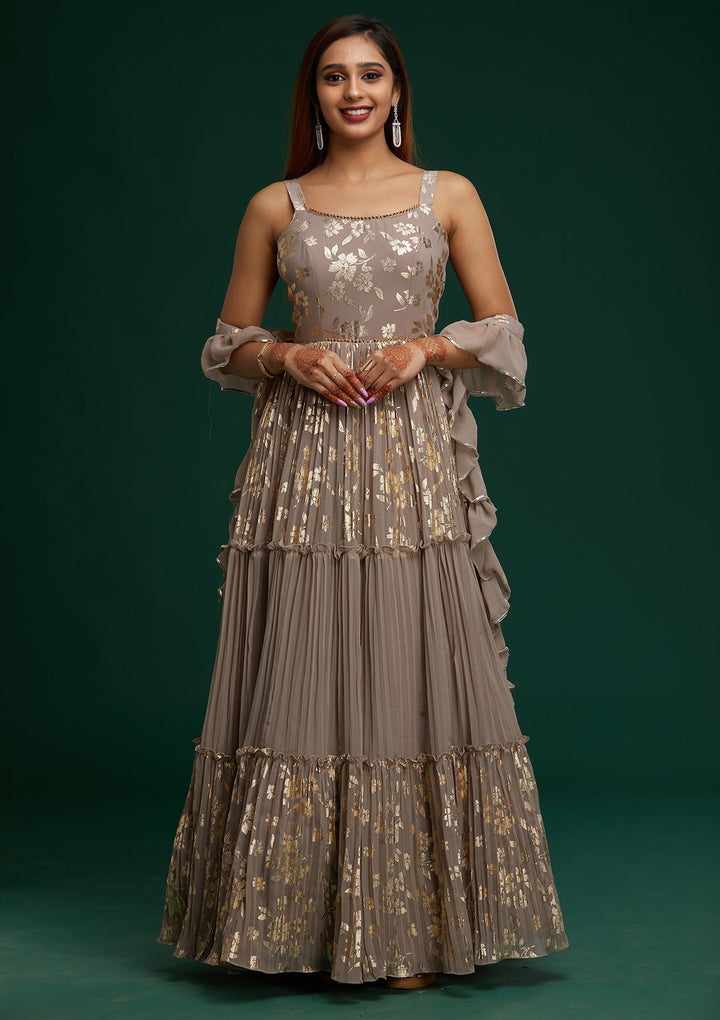 Mauve Print Georgette Designer Anarkali Suit - Koskii