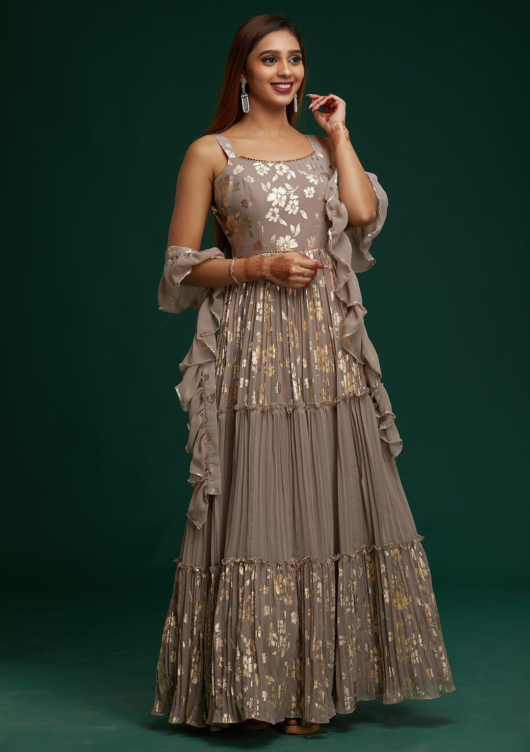 Mauve Print Georgette Designer Anarkali Suit - Koskii