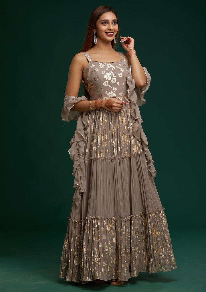 Mauve Print Georgette Designer Anarkali Suit - Koskii
