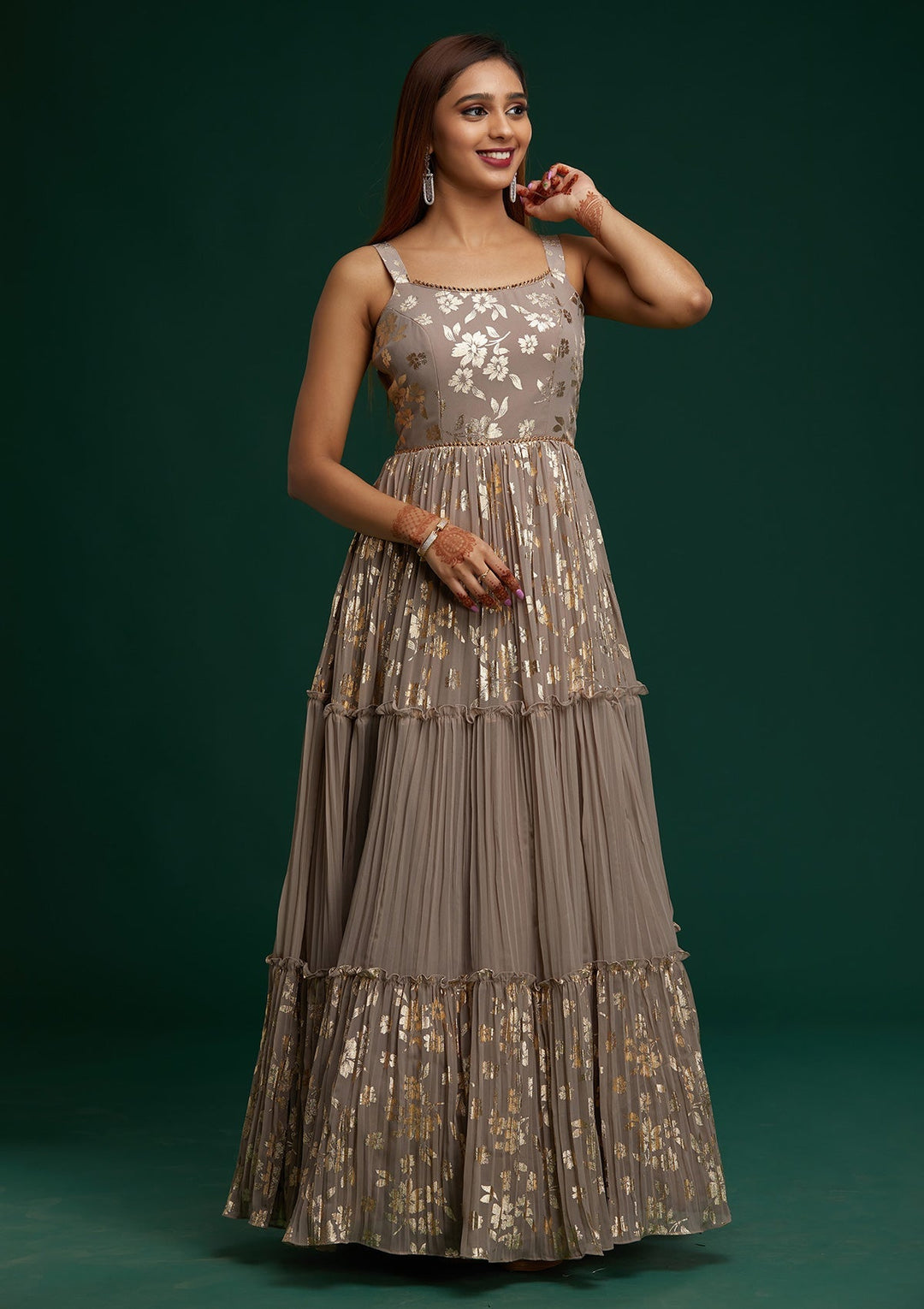 Mauve Print Georgette Designer Anarkali Suit - Koskii