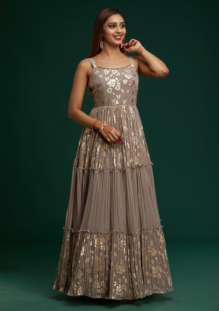 Mauve Print Georgette Designer Anarkali Suit - Koskii
