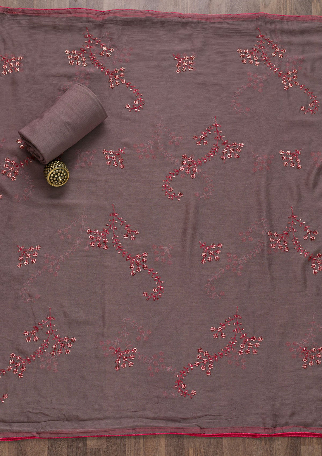 Mauve Printed Semi Crepe Unstitched Salwar Suit-Koskii