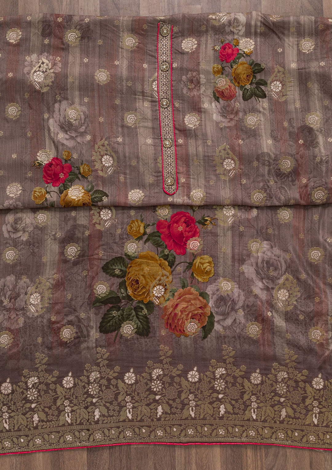 Mauve Printed Semi Crepe Unstitched Salwar Suit-Koskii