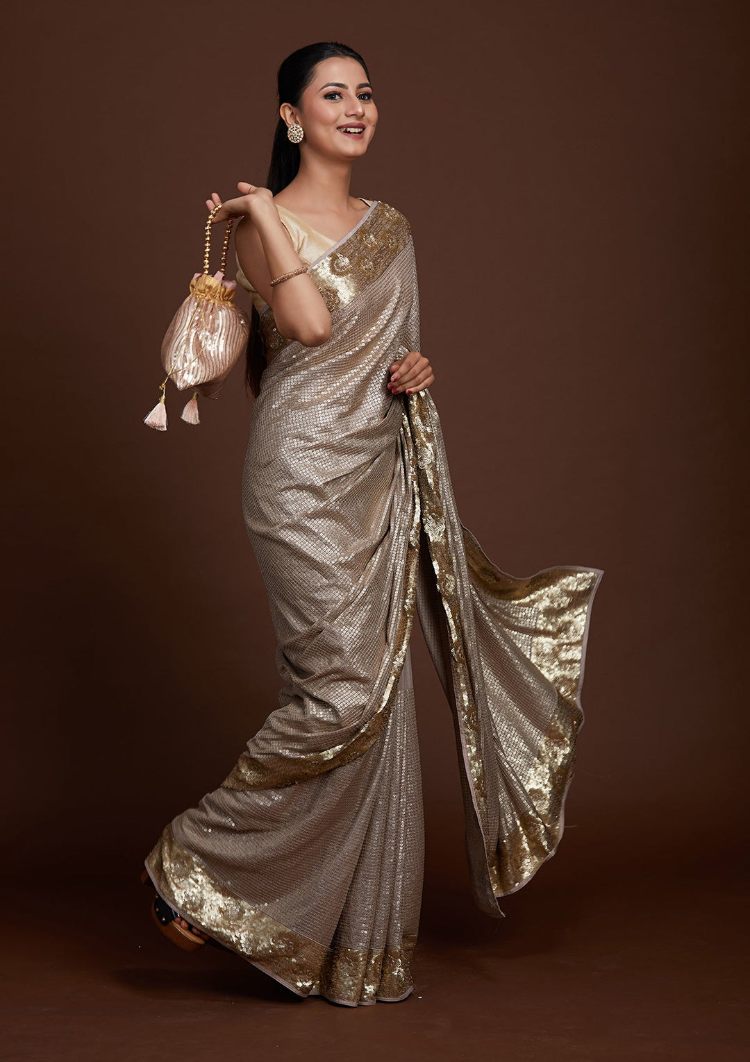 Mauve Sequins Georgette Saree-Koskii