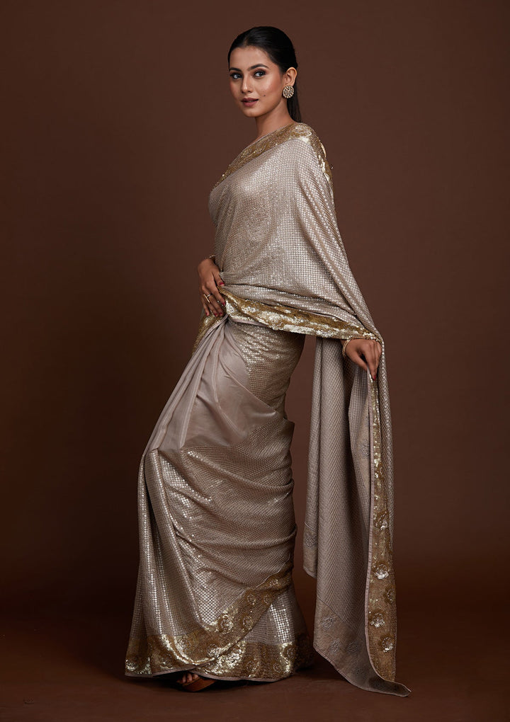 Mauve Sequins Georgette Saree-Koskii