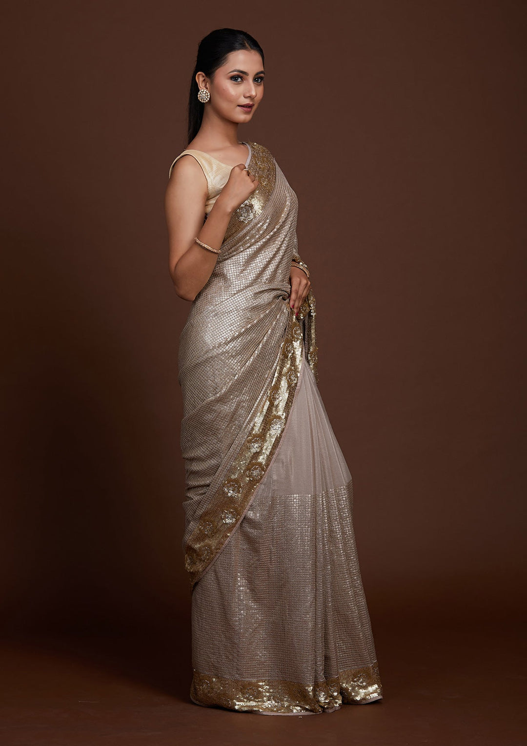 Mauve Sequins Georgette Saree-Koskii