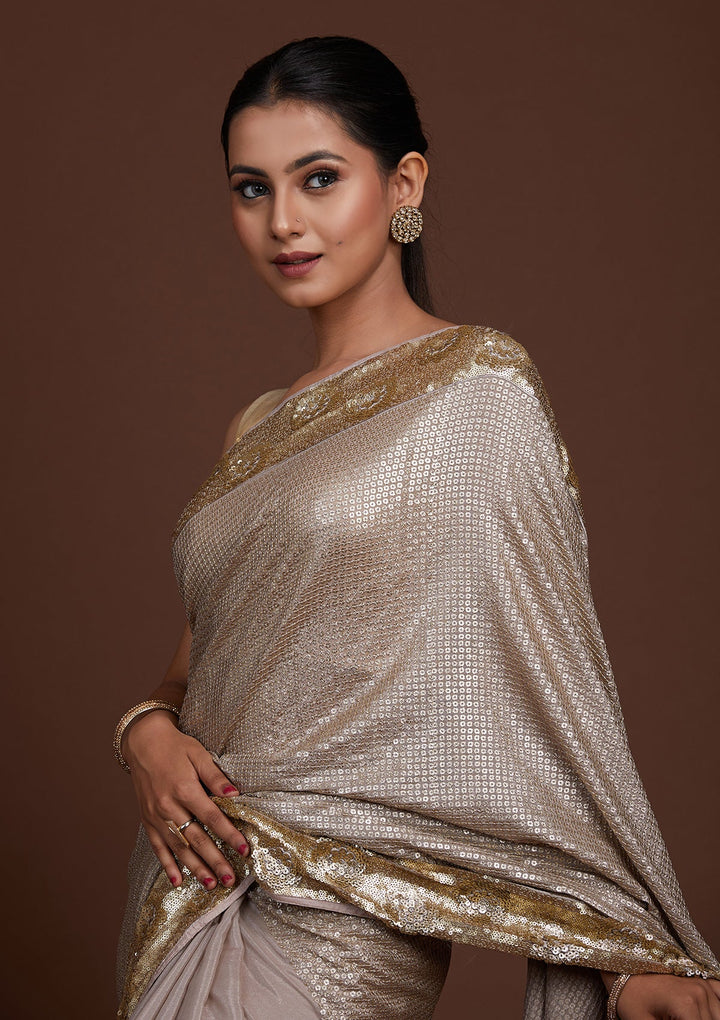 Mauve Sequins Georgette Saree-Koskii