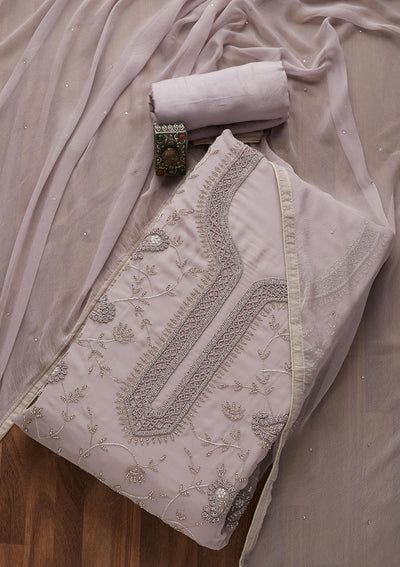 Mauve Silver Stonework Georgette  Unstitched Salwar Suit- Koskii