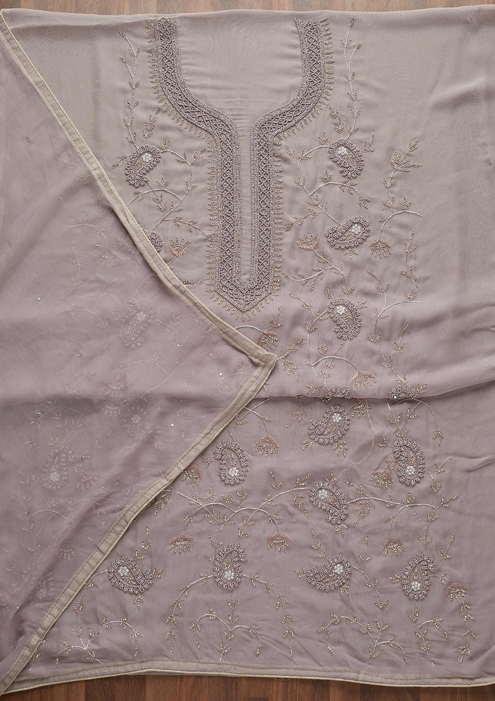 Mauve Silver Stonework Georgette  Unstitched Salwar Suit - Koskii