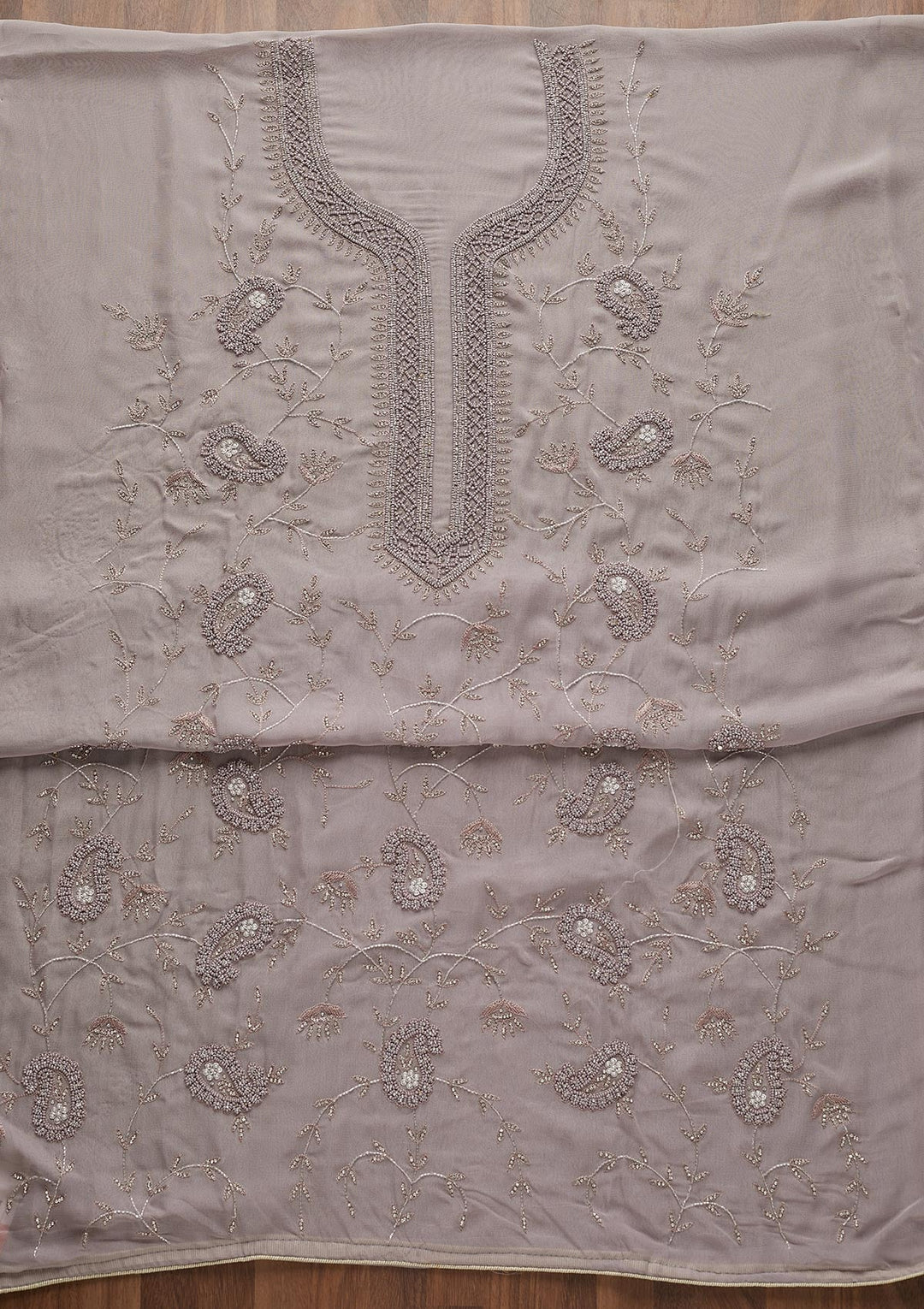 Mauve Silver Stonework Georgette  Unstitched Salwar Suit - Koskii