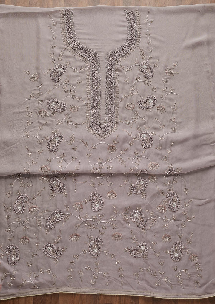 Mauve Silver Stonework Georgette  Unstitched Salwar Suit - Koskii