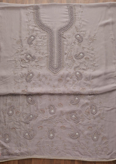 Mauve Silver Stonework Georgette  Unstitched Salwar Suit - Koskii