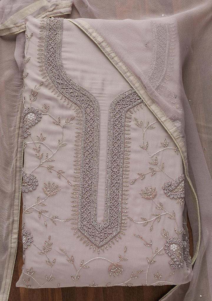 Mauve Silver Stonework Georgette  Unstitched Salwar Suit - Koskii