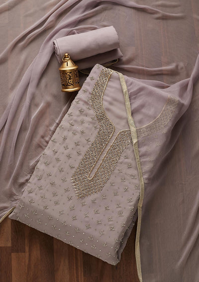 Mauve Silver Stonework Georgette Designer Unstitched Salwar Suit - Koskii