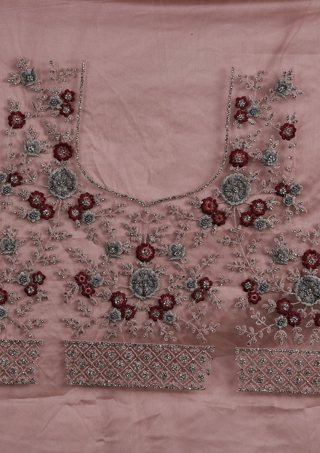 Mauve Silver Stonework Net Designer Semi-Stitched Lehenga - koskii