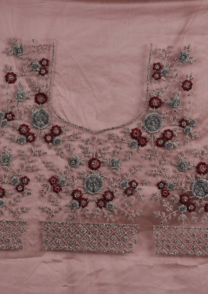 Mauve Silver Stonework Net Designer Semi-Stitched Lehenga - koskii