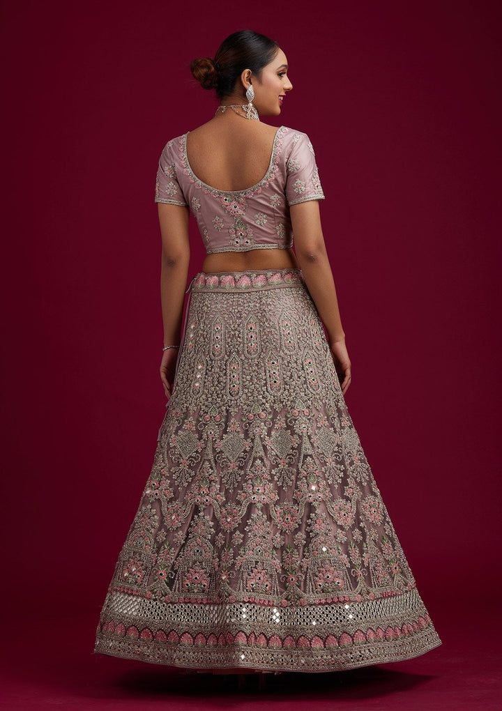 Mauve Silver Stonework Net Designer Semi-Stitched Lehenga - koskii