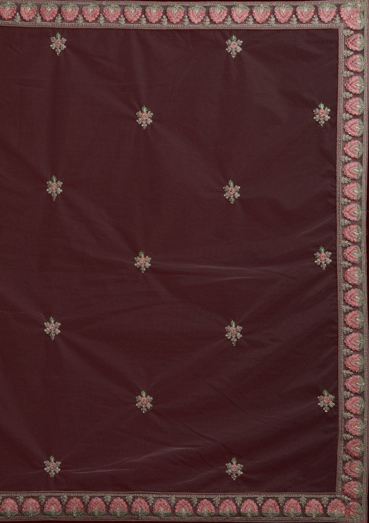 Mauve Silver Stonework Net Designer Semi-Stitched Lehenga - koskii