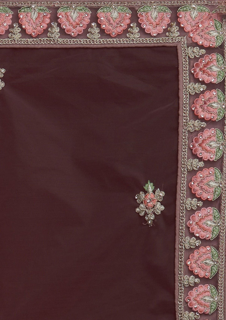 Mauve Silver Stonework Net Designer Semi-Stitched Lehenga - koskii
