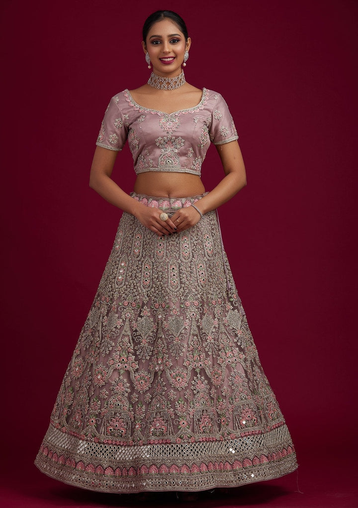 Mauve Silver Stonework Net Designer Semi-Stitched Lehenga - koskii