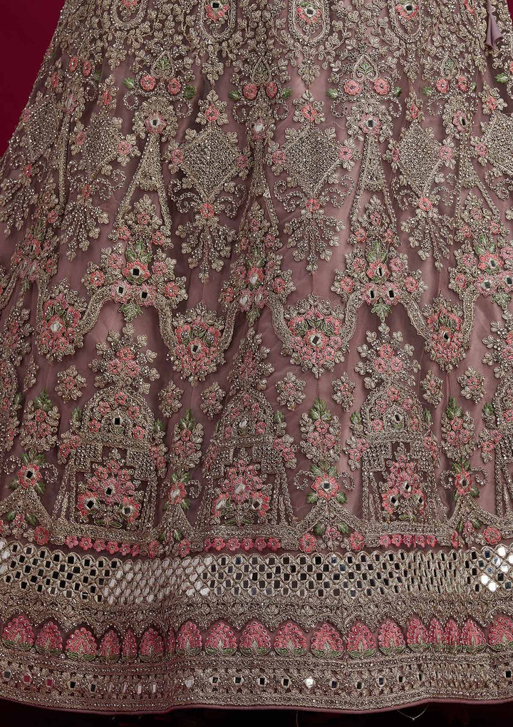 Mauve Silver Stonework Net Designer Semi-Stitched Lehenga - koskii