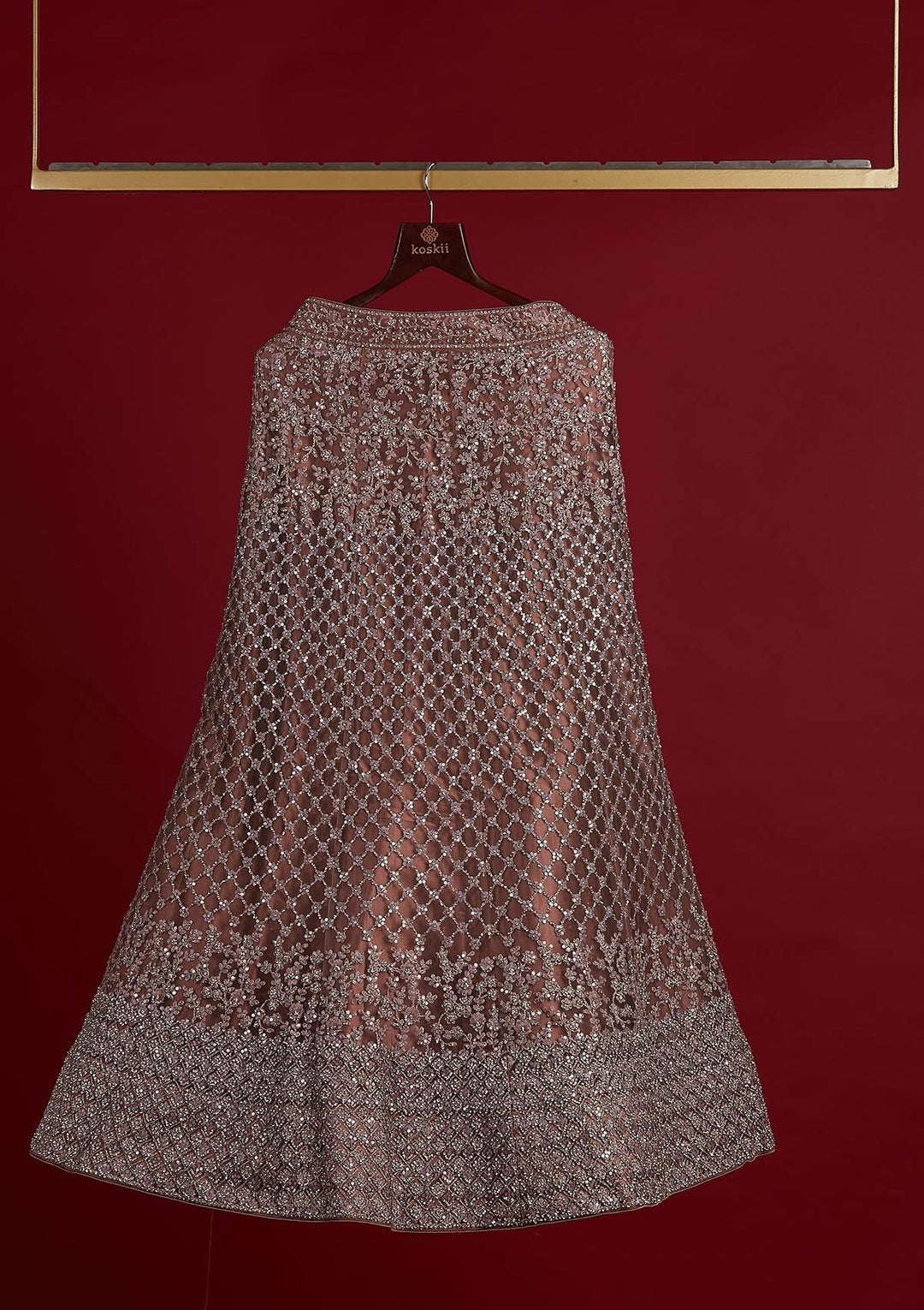 Mauve Silver Stonework Net Designer Semi-Stitched Lehenga - koskii