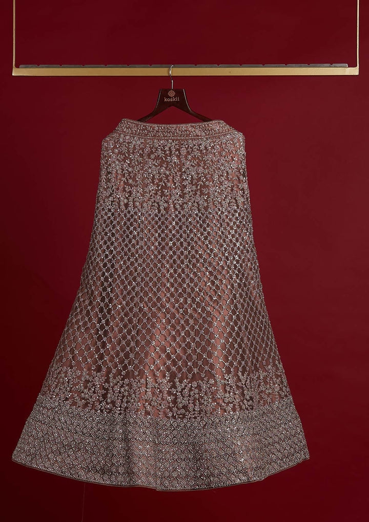 Mauve Silver Stonework Net Designer Semi-Stitched Lehenga - koskii