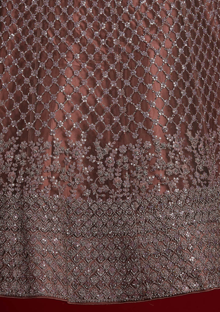 Mauve Silver Stonework Net Designer Semi-Stitched Lehenga - koskii