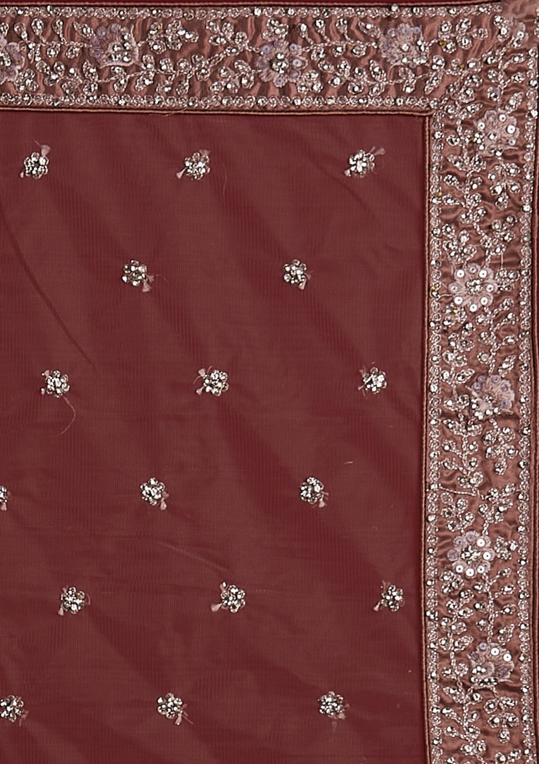 Mauve Silver Stonework Net Designer Semi-Stitched Lehenga - koskii