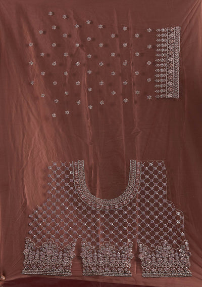 Mauve Silver Stonework Net Designer Semi-Stitched Lehenga - koskii
